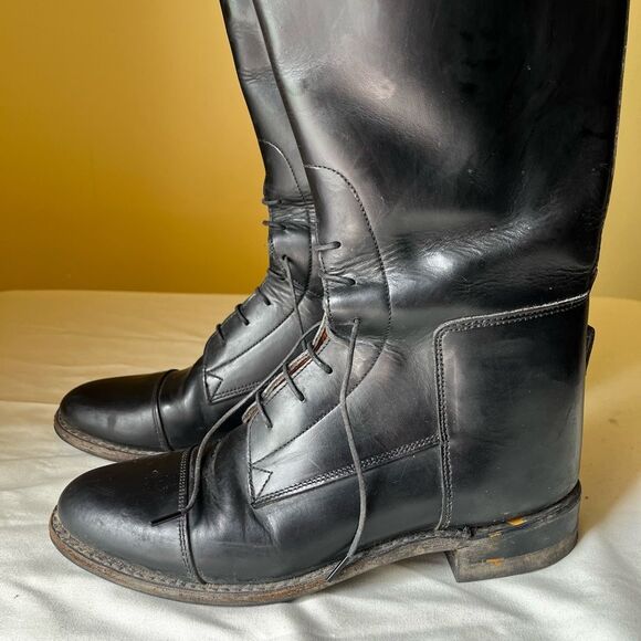 Tall Black Leather Riding Boots Size 7 by The Effingham Bond Boot Co Style 200L - Picture 2 of 12